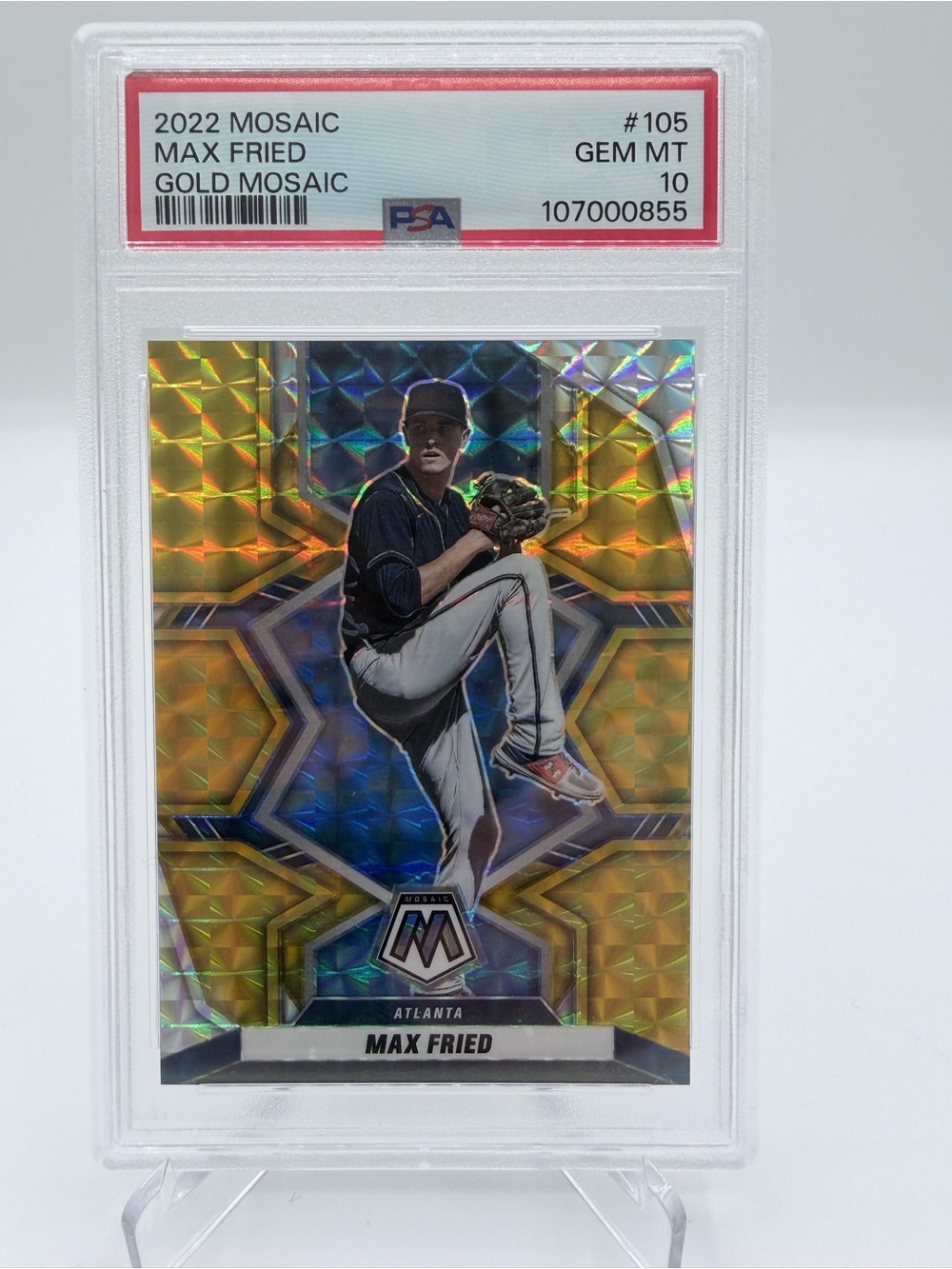 Panini Gold Mosaic Baseball Card with Blue and Gold Holographic Patterns